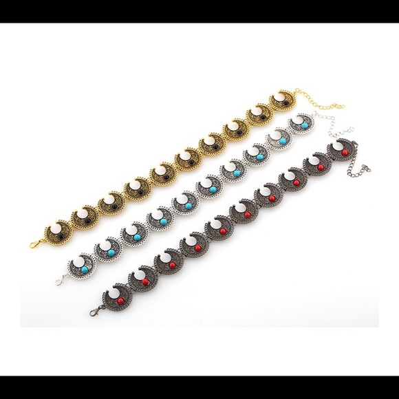 🌚 Boho Silver Turquoise 🌚 Moon choker! New - Picture 2 of 3